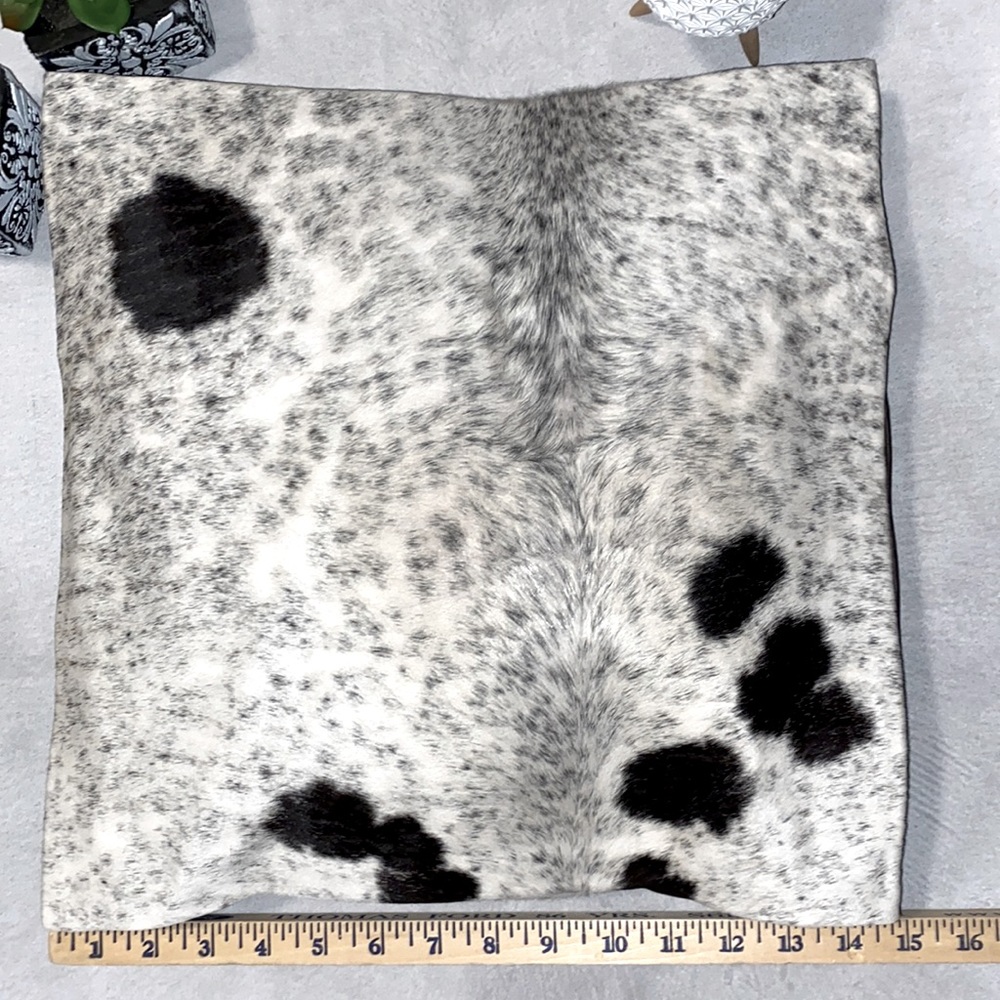 New Handmade Real Cowhide Leather Pillow Cover Black & White Hair On#7145